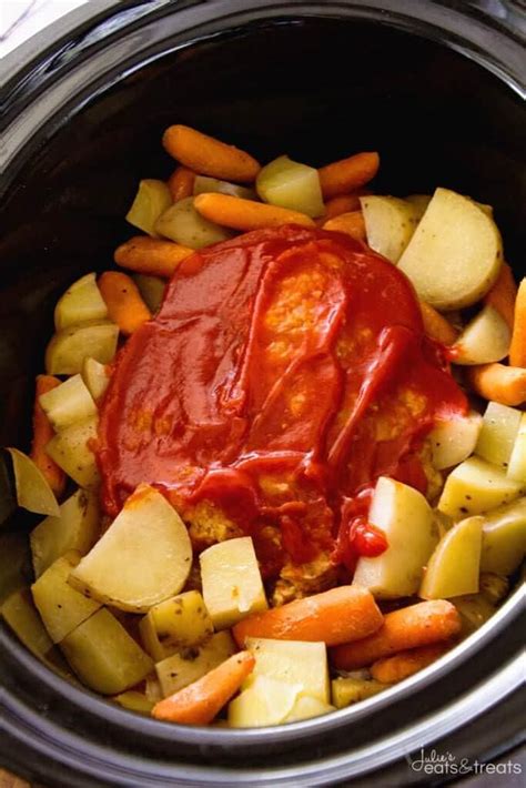 Crockpot Meatloaf & Veggies Recipe {Video} - Julie's Eats & Treats