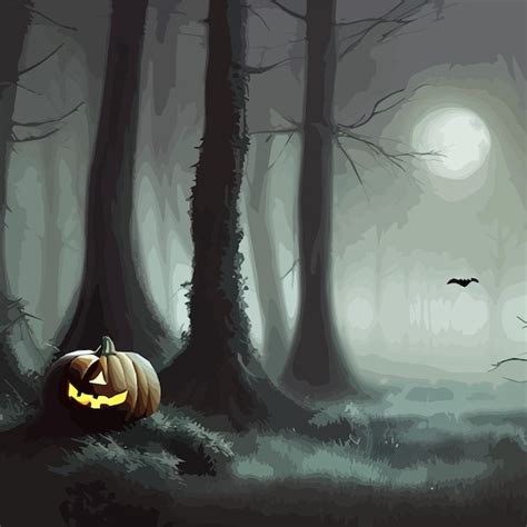 Premium Vector | Dark forest halloween background with bats trees ...