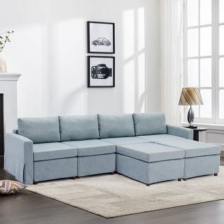 Light Blue Modern 4+2 pc Linen Modular Sectional Sofa Couch Set, Seat ...