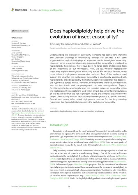 (PDF) Does haplodiploidy help drive the evolution of insect eusociality?