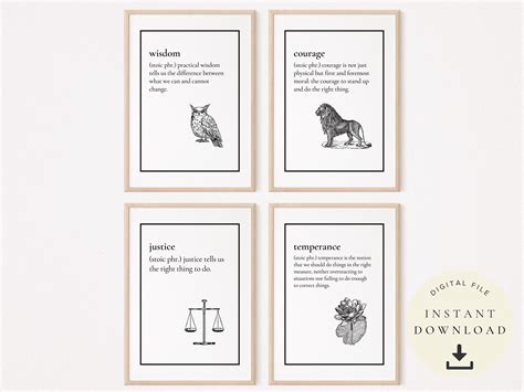 "A set of 4 prints with the 4 Stoic Cardinal Virtues - wisdom, courage ...