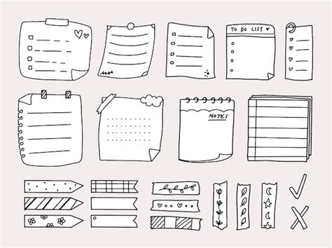 Premium Vector | Cute bullet journal notes paper and ornament ...