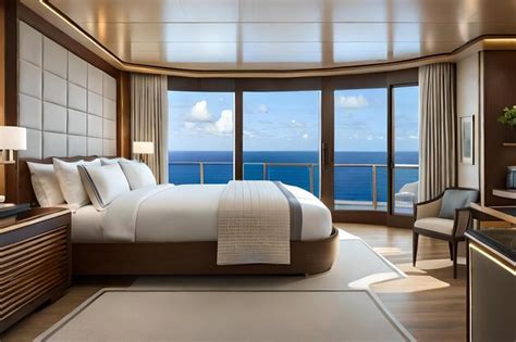 Premium Photo | Bedroom with a view of the ocean and a balcony with a view of the ocean.