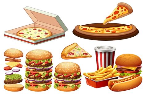 Free Vector | Unhealthy Fast Food Cartoon Illustration Set