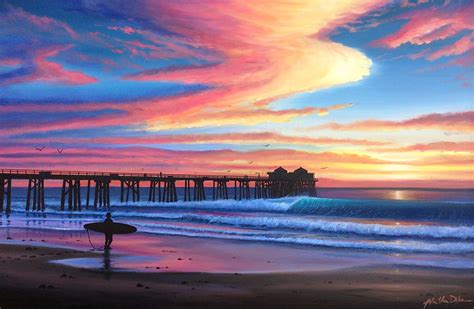 Malibu Pier Sunset Painting Print