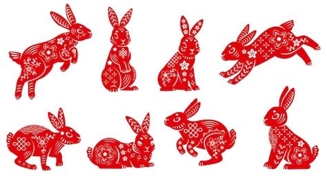 Premium Vector | Lunar oriental rabbits New 2023 chinese year of rabbit floral bunny silhouette ...