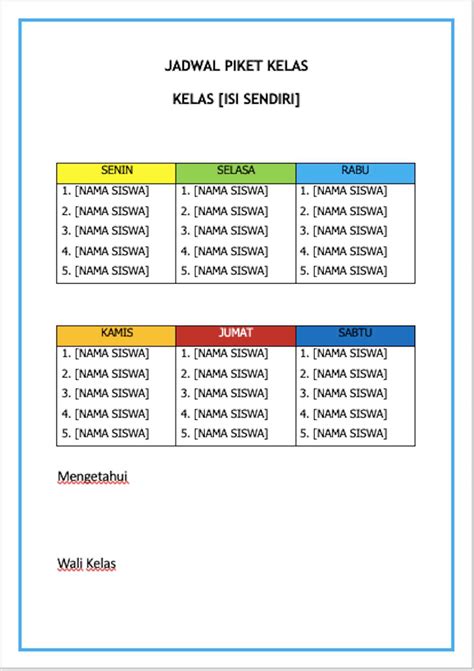 8 Contoh Jadwal Piket Kelas Kreatif. Ada Link Download-nya!