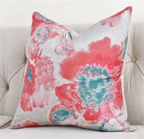 Sale 18 or 20 Turquoise and Coral Floral Pillow