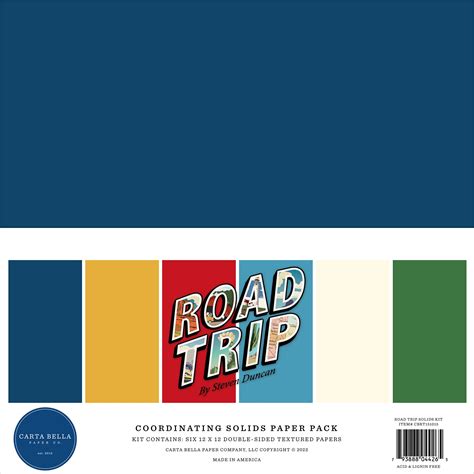Carta Bella Road Trip 12x12 Solids Kit, 6 Colors - 793888044265