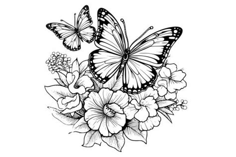 Butterflies with Flowers Coloring Pages Graphic by MyCreativeLife · Creative Fabrica