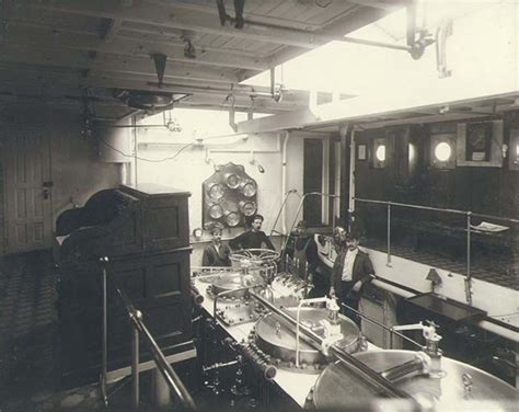 Boiler room of the USS Manning with four crew members, Washington State, between 1898 and 1906 ...