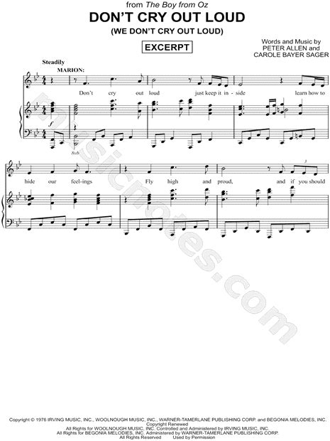 "Don't Cry Out Loud [Excerpt]" from 'The Boy From Oz' Sheet Music in Bb Major (transposable ...