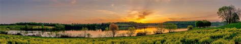 sunset, Lake, Panorama, Grass, Green, Landscape, Trees, Sun, Sky ...