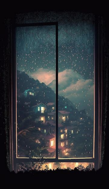 Premium AI Image | Window with a view of the mountains and the night sky