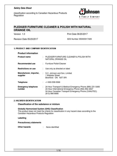 SC Johnson Pledge Clean | PDF | Toxicity | Dangerous Goods