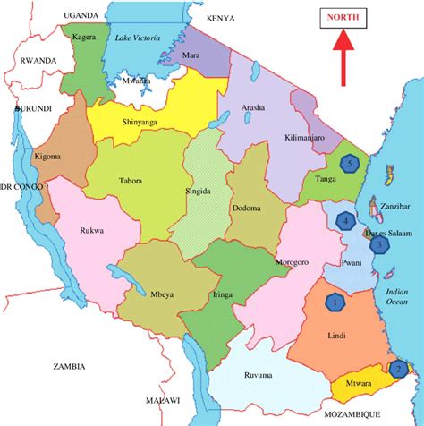 Map Of Tanzania Showing Towns - California southern Map