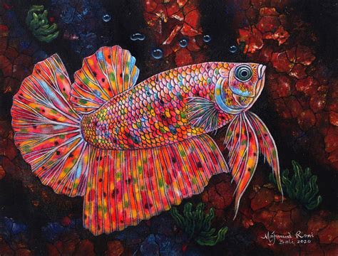 UNICEF Market | Signed Balinese Painting of a Siamese Fighting Fish ...