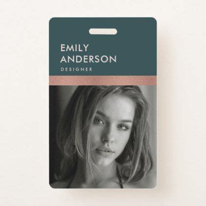 ROSE GOLD BLUSH GREEN EMPLOYEE PHOTO BAR CODE NAME BADGE Photographer Business Cards ...