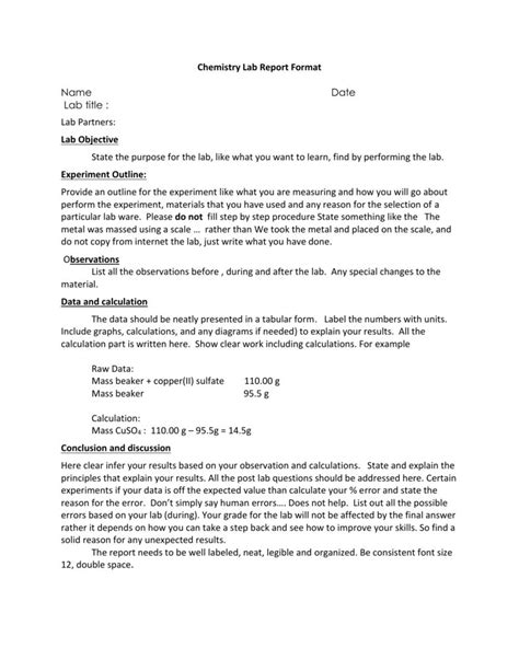 Chemistry Lab Report Format inside Lab Report Template Chemistry - Best Sample Template in 2020 ...