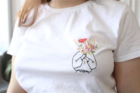 Hand-embroidered Cotton T-shirt With Flowers - Etsy