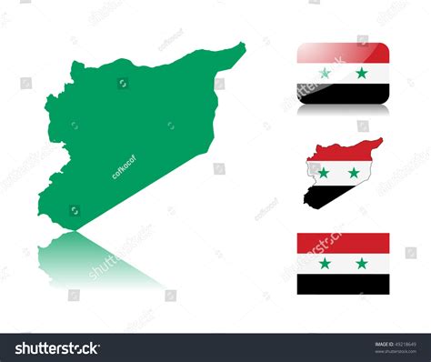 Syrian Map Including: Map With Reflection, Map In Flag Colors, Glossy And Normal Flag Of Syria ...