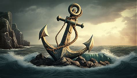 An Anchor Sitting On Stone Next To A Dark Sky Sea Background, Anchor Picture, Anchor, Anchor ...