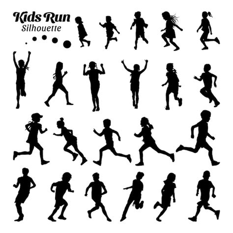 Premium Vector | Set kids running silhouette vector illustration