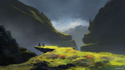 Andreas Rocha, artwork, digital art, alone, standing, sword, landscape ...