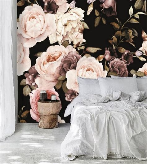 Peel and Stick Floral Wallpaper Mural Black Floral Wallpaper - Etsy