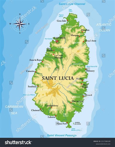 Saint Lucia Island Highly Detailed Physical Stock Vector (Royalty Free) 2117380100 | Shutterstock