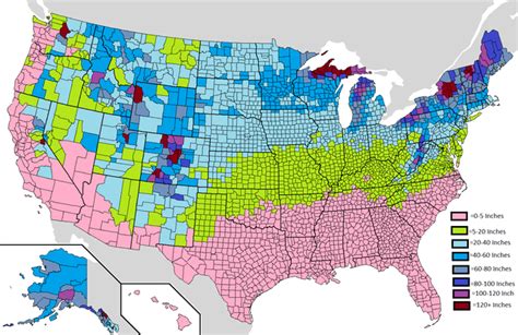 Average Yearly Snowfall in the USA by County [OC] [1513 x 983] : r/MapPorn