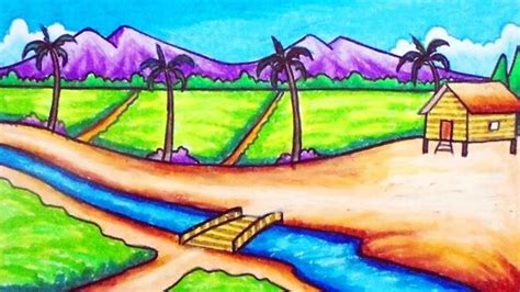 Easy Nature Scenery Drawing | How to Draw Simple Scenery of Rice Fields ...