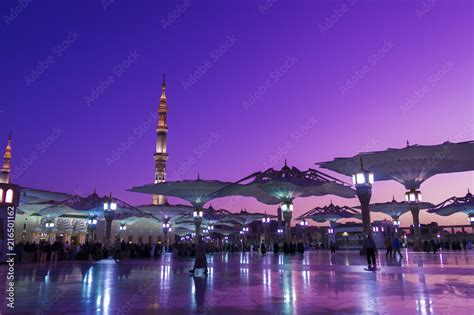 Nabawi mosque during sunrise golden hour. Stock Photo | Adobe Stock