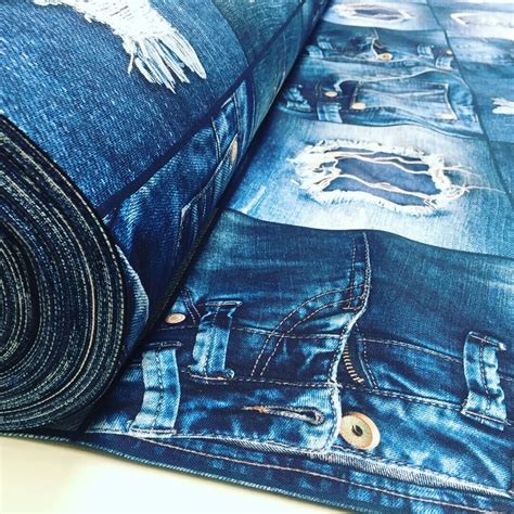 DIGI DENIM JEANS Effect Fabric for Furnishing, Curtains - Blue Denim Patchwork Cotton Material ...