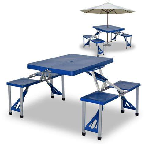 Outdoor Folding Camping Table, with 4 People Chair | Umbrella Hole, Lightweight Aluminium Alloy ...