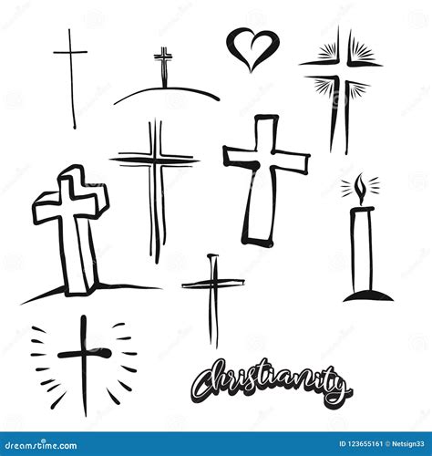 Set of Hand-drawn Christianity Symbol Stock Vector - Illustration of ...