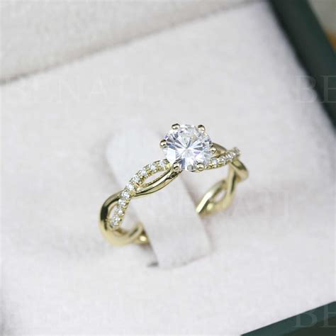 Forever One Moissanite Engagement Ring Solid Gold Vintage Unique Engagement Ring Diamond Wedding ...