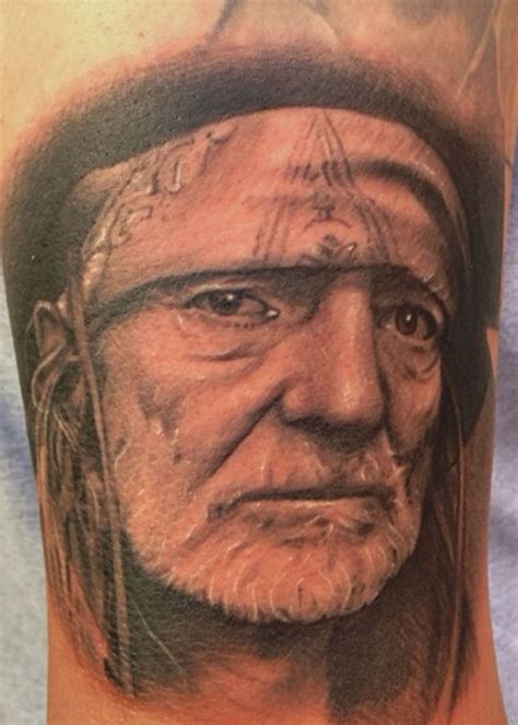 Willie Nelson portrait tattoo by Pony Lawson | Portrait tattoo, Portrait, Pony