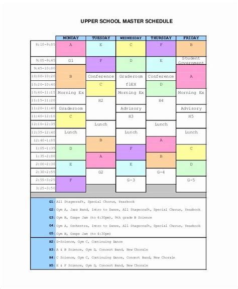 Middle School Schedule Template Unique Master Schedule Template 8 Free Word Pdf Pages ...