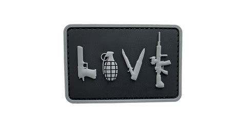 PVC patch LOVE - Pistol Grenade Knife Rifle, Gray | Armed