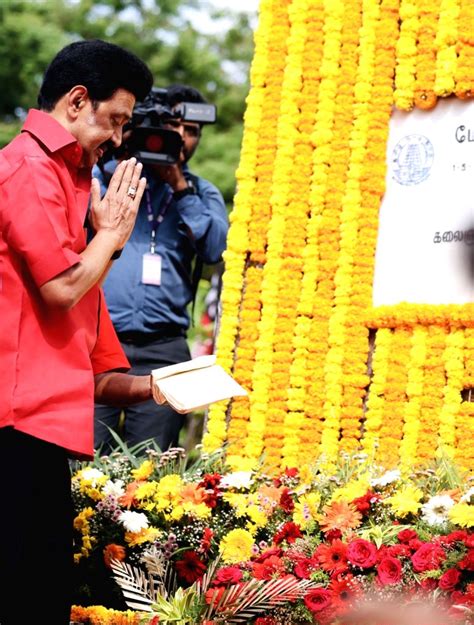 Tamil Nadu Chief Minister MK Stalin at the wreath laying ceremony at a memorial