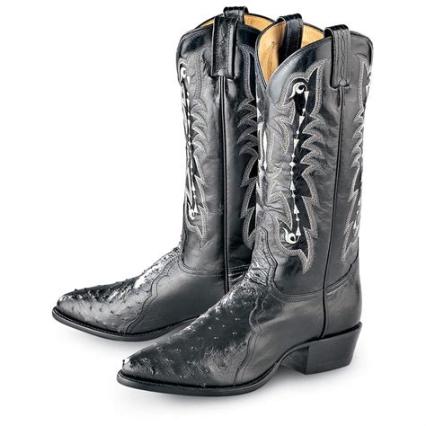 Men's Tony Lama® Full - quill Ostrich Western Boots, Black - 119641 ...