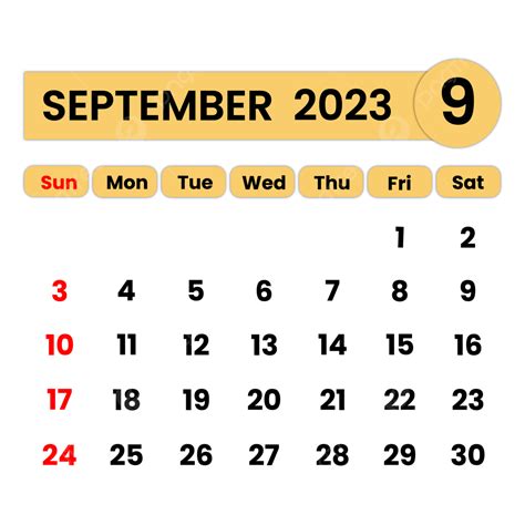 September 2023 Calendar Yellow Color, September 2023, Calendar, Monthly Calendar PNG and Vector ...