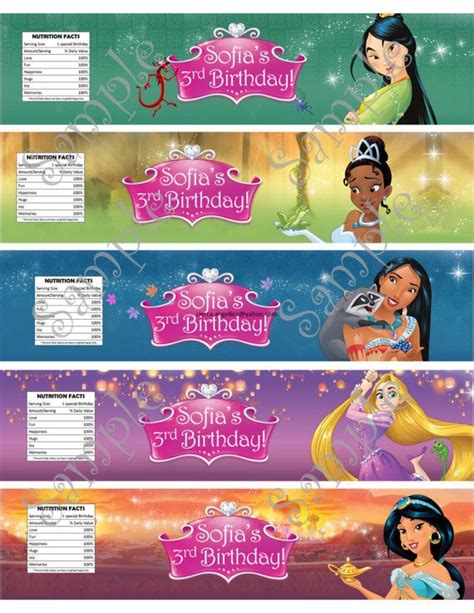 Disney Princess Water Bottle Labels, Princess Water label tag, Choose … | Disney princess theme ...