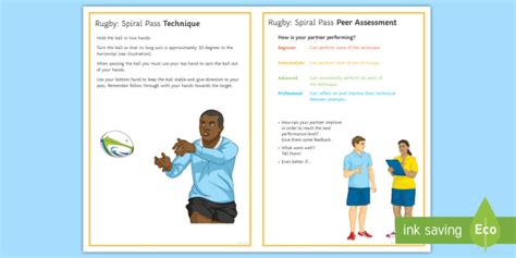 Rugby: Handling - Spiral Pass Techniques Card (teacher made)