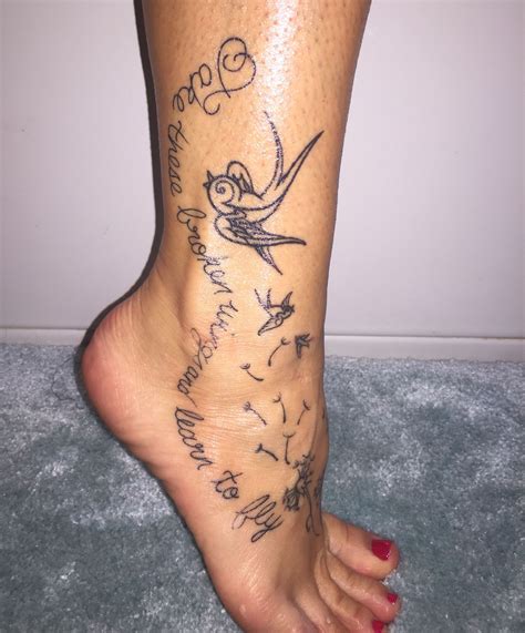 Side view. Take these broken wings and learn to fly foot tattoo | Foot tattoos, Anklet tattoos ...