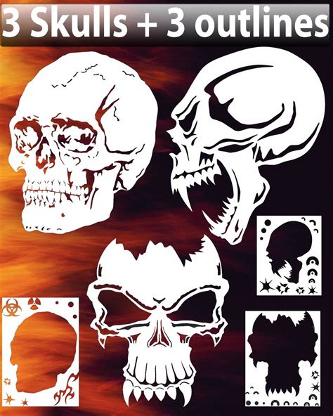 Skull Triple Set #1 Airbrush Stencil Spray Vision Template air brush | eBay