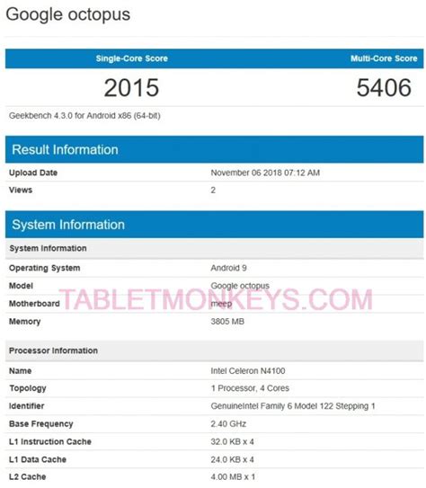 Google Octopus - Benchmarks With Intel Celeron N4100 And Android 9.0