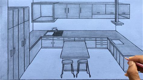 How to Draw a Kitchen using 1-Point Perspective Step by Step - YouTube