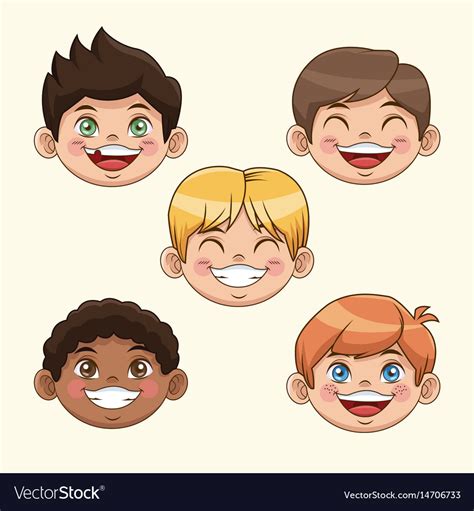 Group of children boys happy faces celebration Vector Image